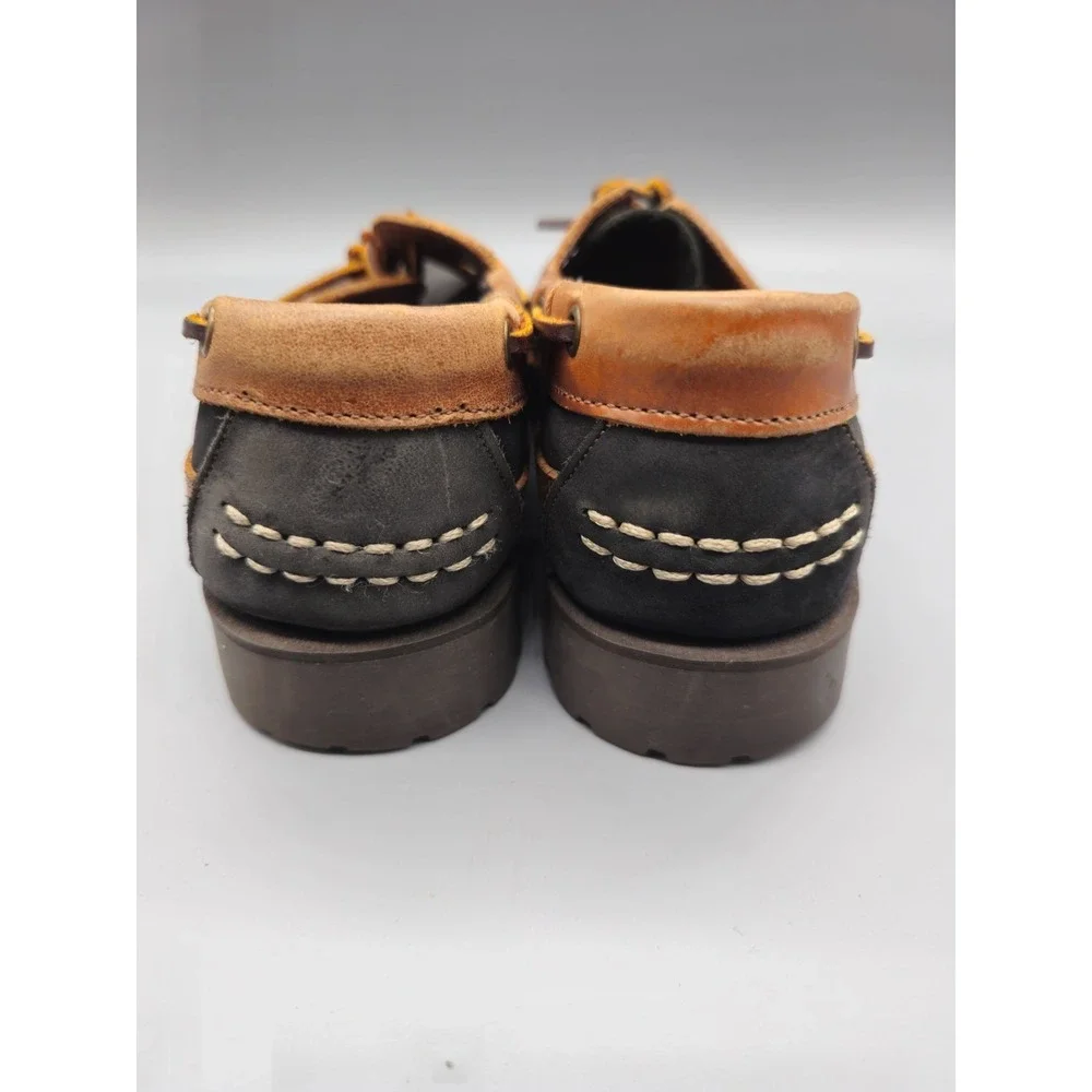 WOOLRICH Men's Navy Brown Leather Boat Loafers Shoes Size 7 Made in Italy